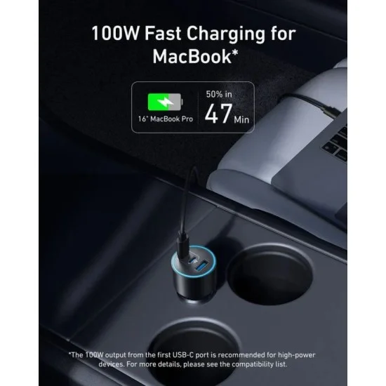 Anker Car Charger (167.5W, 3 Ports) with Cable Bundle - Gray